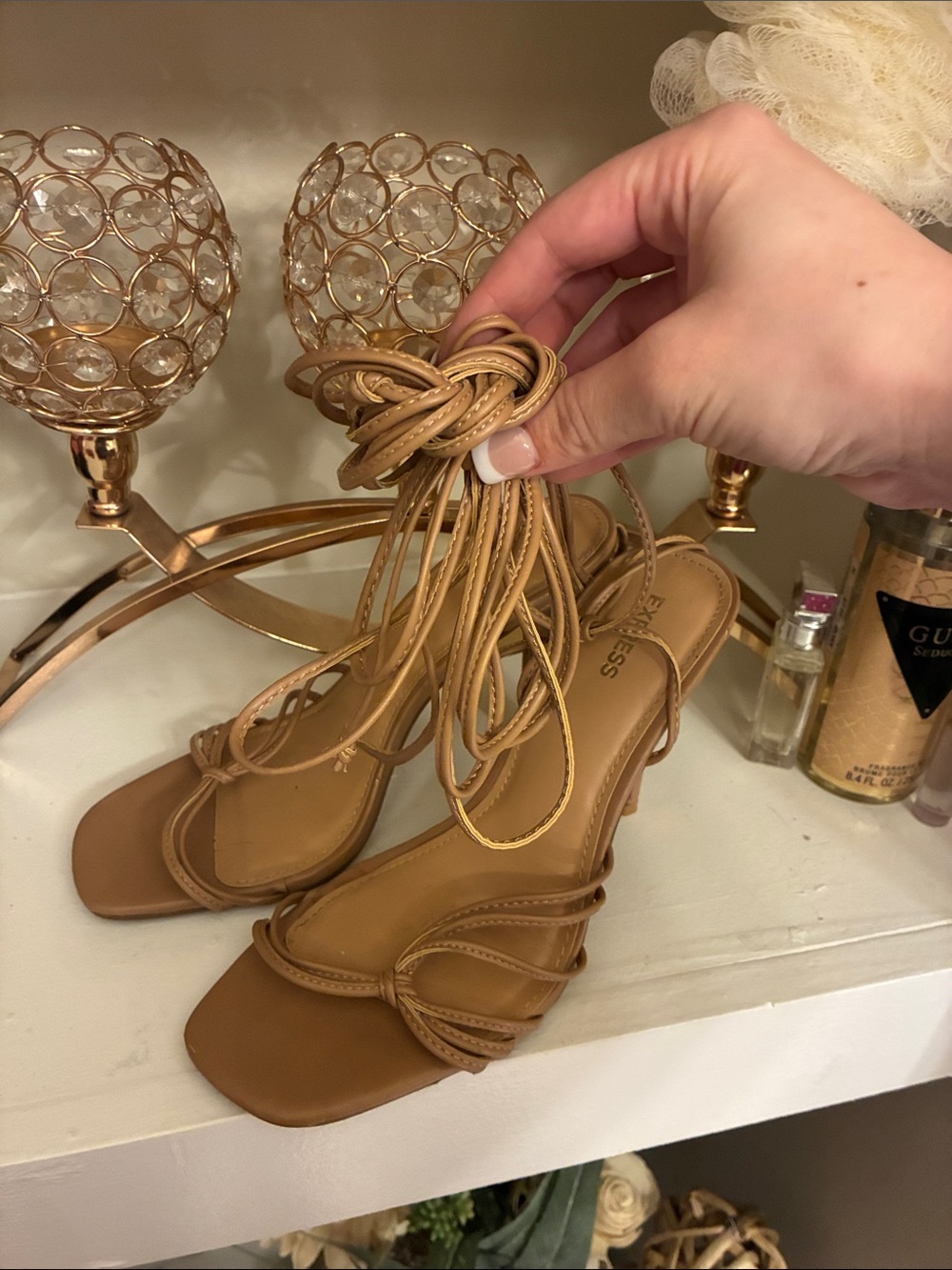 Express Tan Lace-Up Strappy Heeled Sandals